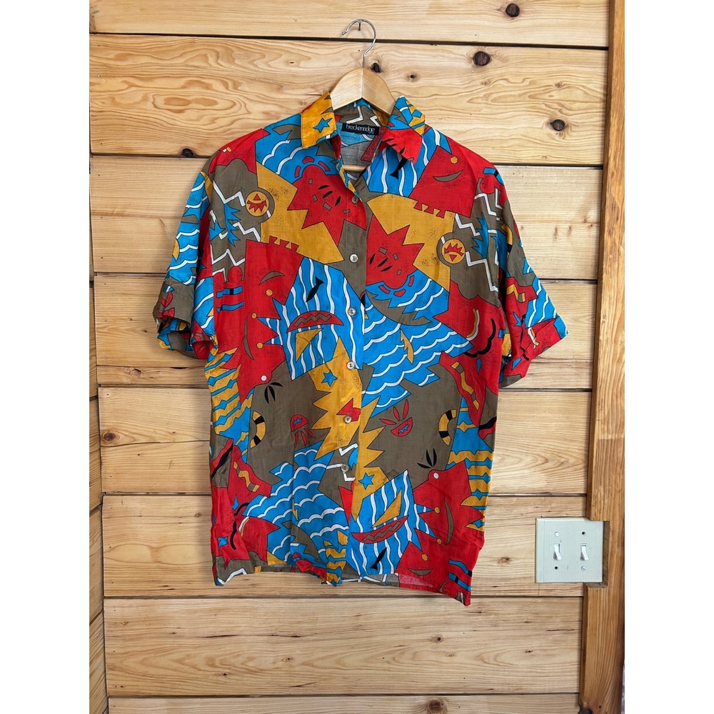 Vintage Breckenridge Abstract Geometric Print Short Sleeve Button Down Shirt